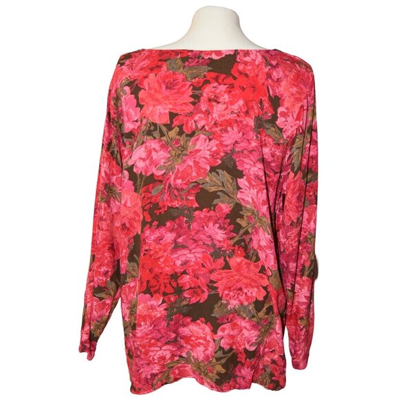 J. Jill Long Sleeve V Neck Pink Brown Floral Blouse Rayon Size Large - Picture 4 of 7